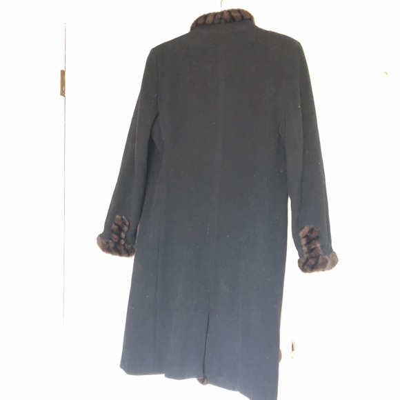 Marvin Richards 100% Wool Women's Black Fur Trim Old Rich Long Coat - Picture 12 of 14